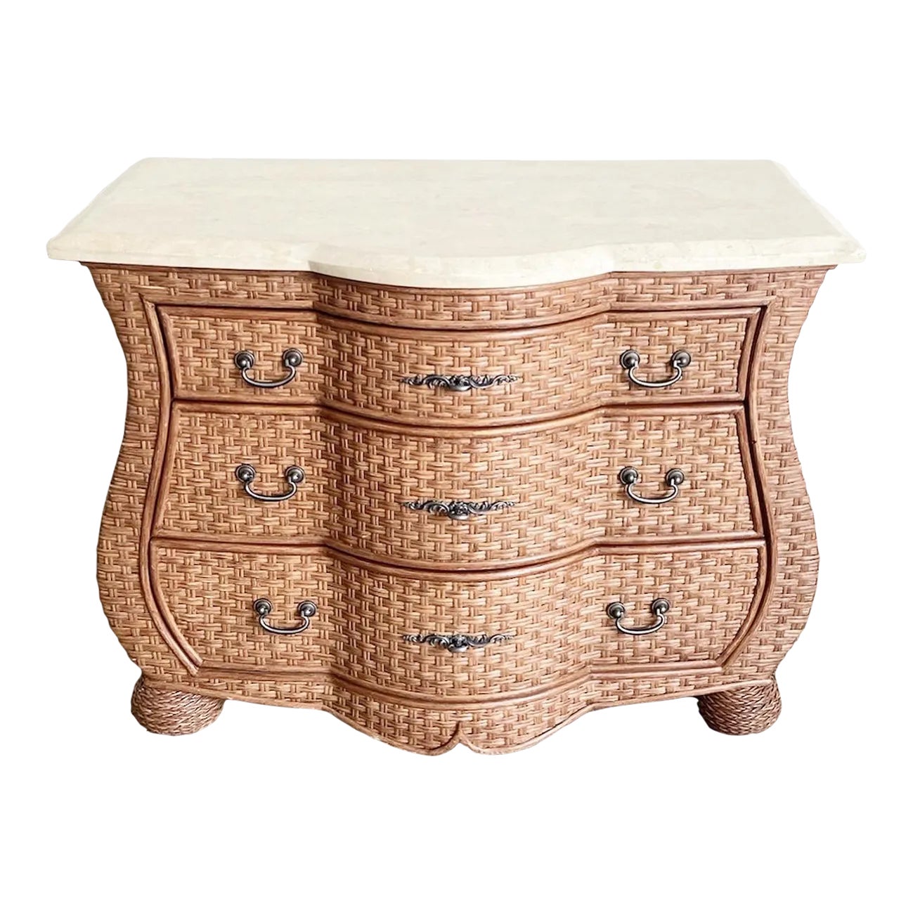 Boho Chic Wicker Tessellated Stone Top Chest of Drawers Chairish