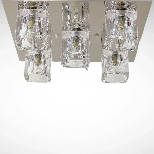 Ceiling Lamp from Trio Lighting, Germany, 2000s. Ice Cube LED Ceiling Light Chrome Glass 5-Flames. Flush Ceiling Fitting....