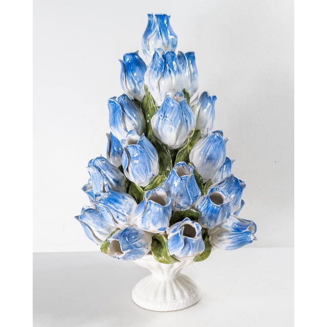 Traditional Mid-Century Italian Faience Majolica Floral Tulipiere Decorative Vase, Signed For Sale - Image 3 of 15