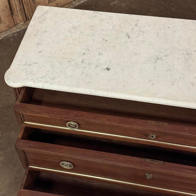 Antique French Louis XVI Mahogany Commode With Carrara Marble For Sale - Image 15 of 17