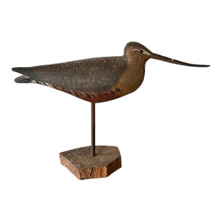 Vintage Hand Carved and Painted Wooden Shorebird, Folk Art For Sale