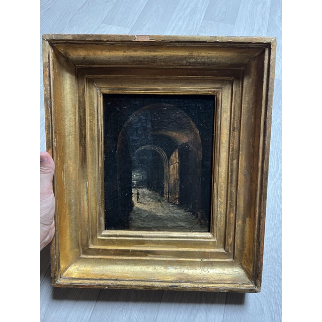 Antique Original Painting Seaview, Man, Port, Cityview, Moon, Night This piece is attributed to the mentioned...