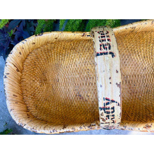 Mustard Vintage Mustard Painted “The Lady Jane Grey” Large Harvesting Basket - Folk Art For Sale - Image 8 of 10