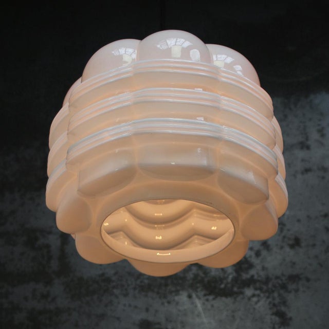 White Vintage White Opaline Glass and Brass Pendant Lamp For Sale - Image 8 of 9