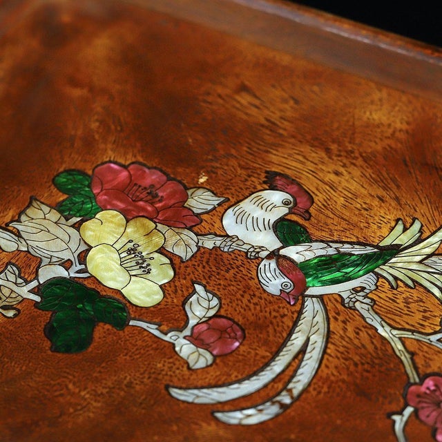 Vintage Chinese Rosewood Tray With Mother of Pearl Bird & Flower Inlay For Sale In Los Angeles - Image 6 of 9