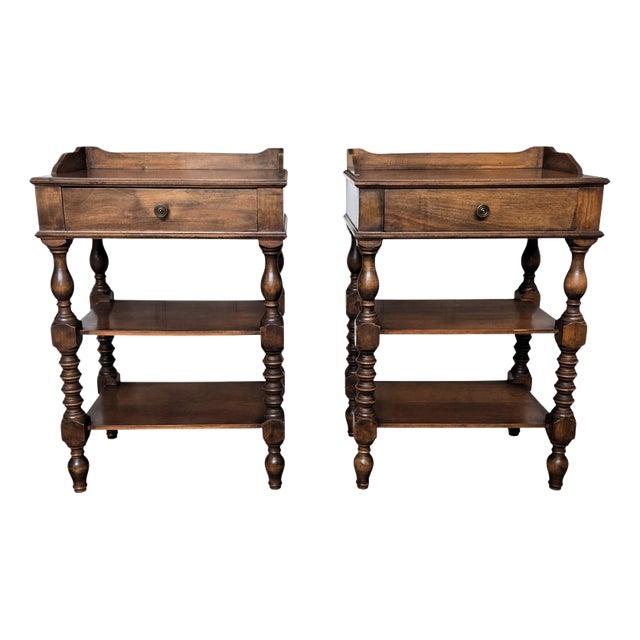Mid-Century Modern Italian Carved Wood Bedside Tables, 1950s, Set of 2 For Sale