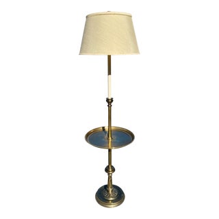 Vintage Stiffel Traditional Colonial Brass Floor Lamp W/ Table For Sale
