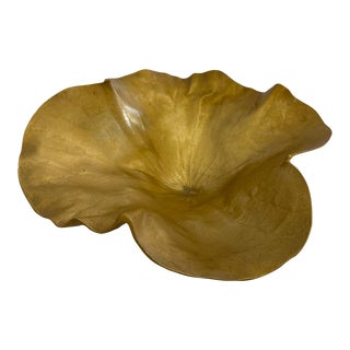 Large Oskar J.W. Hansen Gold Lotus Leaf Bowl on Original Base, 1940s For Sale