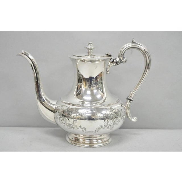 Vintage Victorian Silver Plated Floral Repousse Tea Kettle Teapot W/ Monogram For Sale - Image 13 of 15