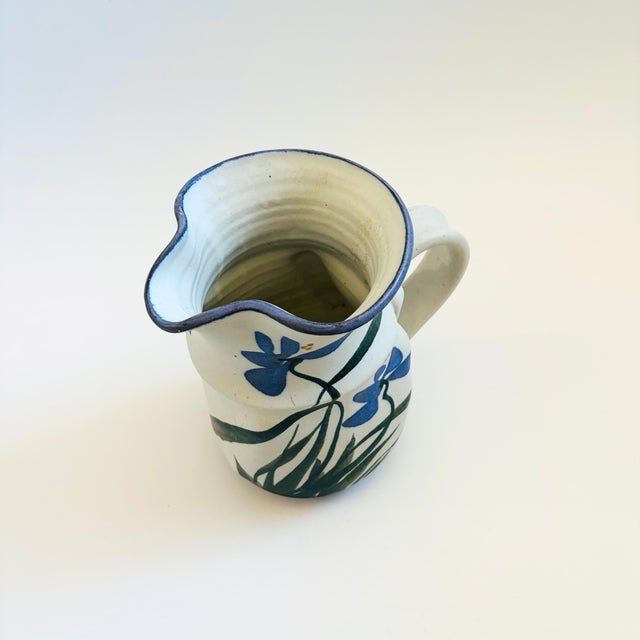 Contemporary Blue Iris Studio Pottery Pitcher Signed Steinman For Sale - Image 3 of 12