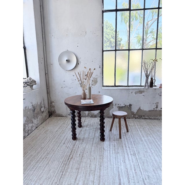 Round Walnut Table with Turned Legs, 1900s For Sale - Image 3 of 18