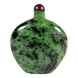 Natural Ruby Zoisite Snuff Bottle Crystal Carving Heart Chakra Anyolite-Flask For Sale