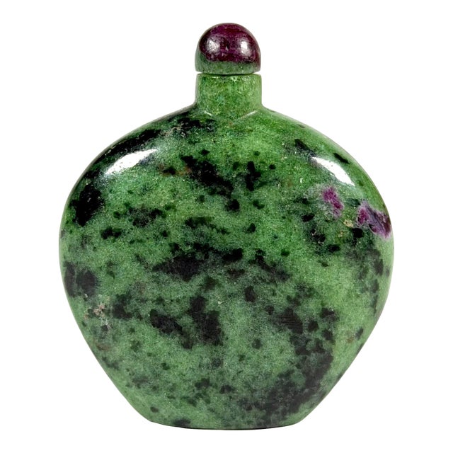 Natural Ruby Zoisite Snuff Bottle Crystal Carving Heart Chakra Anyolite-Flask For Sale