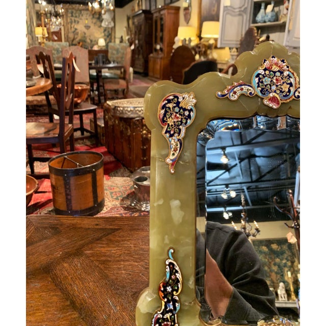 Metal 19th Century French Louis XV Marble and Champlevé Vanity Table Mirror For Sale - Image 7 of 12