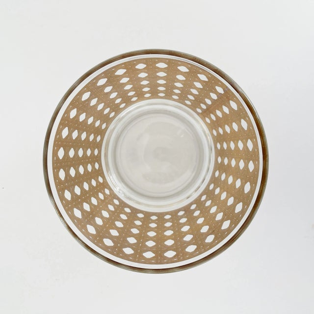 Classic Mid-Century Modern glass ice bucket produced by Culver in the 1970s. Features a basketweave cane pattern in a 22...