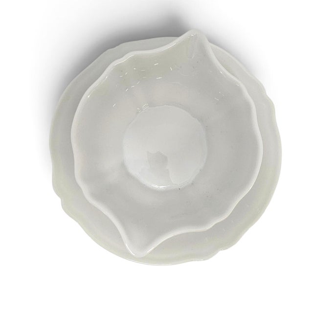 Ceramic Mid-Century Limoges France White Porcelain Scalloped Gravy Boat With Attached Underplate For Sale - Image 7 of 9