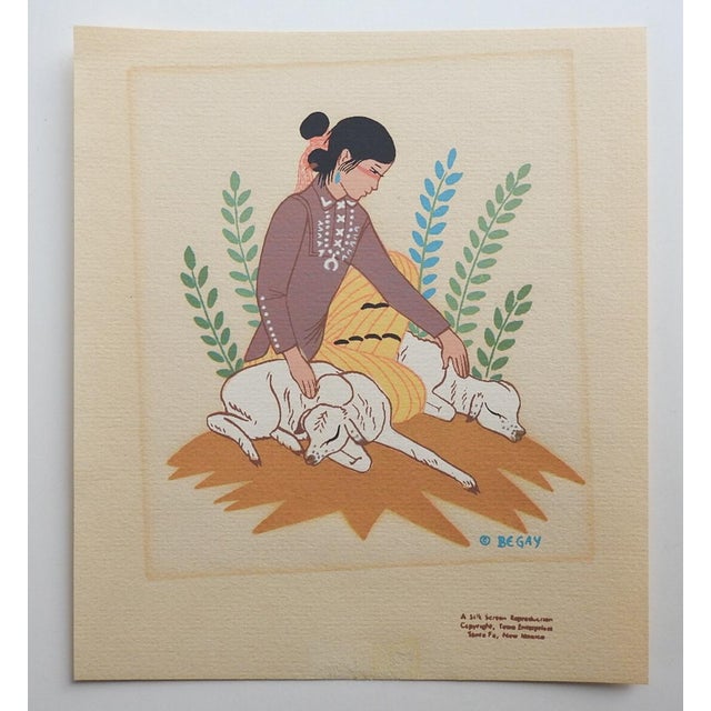 Native American Late 20th Century Harrison Begay Navajo Girl and Lambs Serigraph For Sale - Image 3 of 3