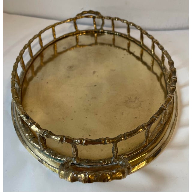 Mid 20th Century Vintage Oval Brass Faux Bamboo Tray For Sale - Image 5 of 6