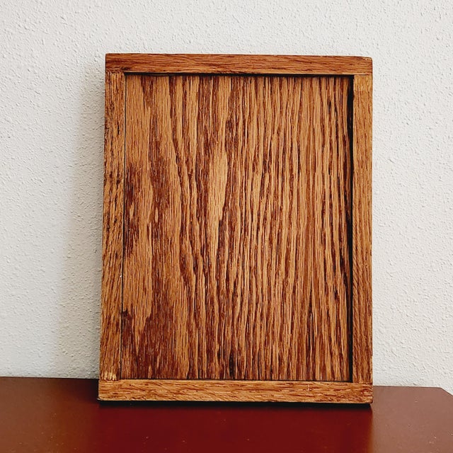 1960s Painted Floral Tile, Oak Frame, McM, Artwork For Sale - Image 5 of 5