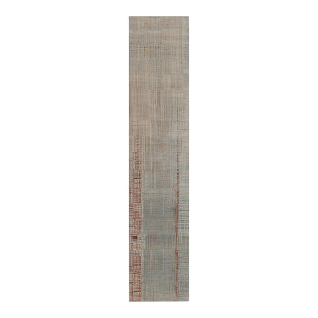 Rug & Kilim’s Modern Textural Runner in Beige & Blue Geometric Stripes & Striae For Sale