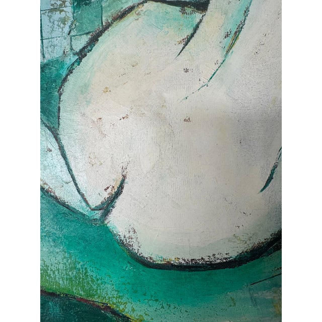 Green Mid-Century Edith Ferullo Original Nude Painting in Hand-Carved Wood Frame For Sale - Image 8 of 8