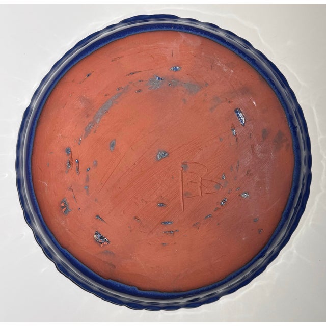 Ceramic Vintage Bybee Pottery Cobalt Blue Ruffled Pie Plate - 9.5" Unused For Sale - Image 7 of 11