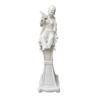 Late 20th Century Large Blanc De Chine Crackle Glazed Terracotta Female Figure on Pedestal For Sale