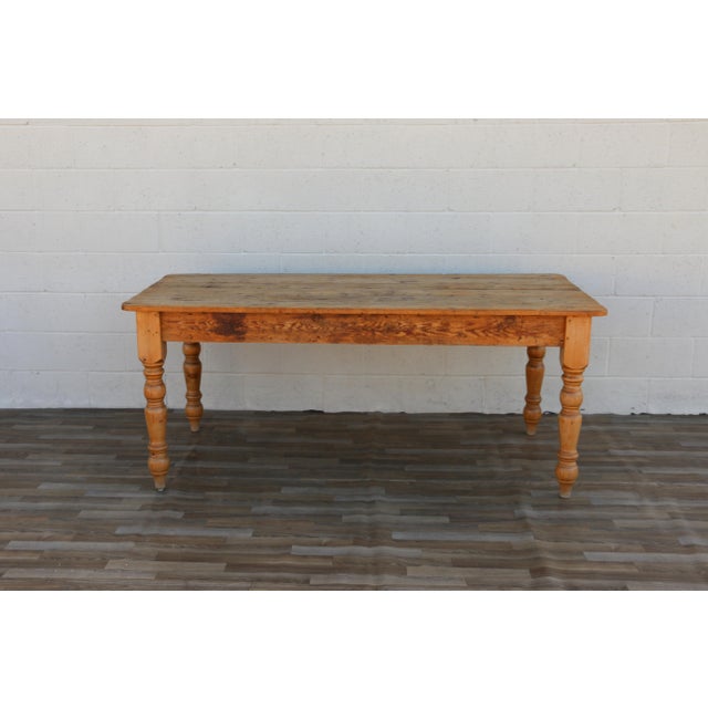 1990s Vintage 1990s Solid Pine Farmhouse Dining Table With Plank Top & Turned Legs For Sale - Image 5 of 18