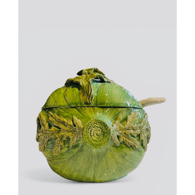 Green Vintage Italian Majolica Artichoke Soup Tureen For Sale - Image 8 of 13