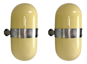 Pair of Italian Modern, Opaline Glass, Chrome, Space Age Wall Sconces, Italy, 1970s