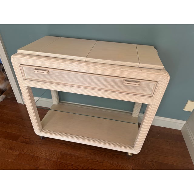 Vintage Pencil Reed Server by American Drew With Expanding Table Top & White Wash Wood For Sale - Image 9 of 11