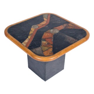 V. Ramburrem African Slate, Brass & Wood Occasional Table, 1980's For Sale