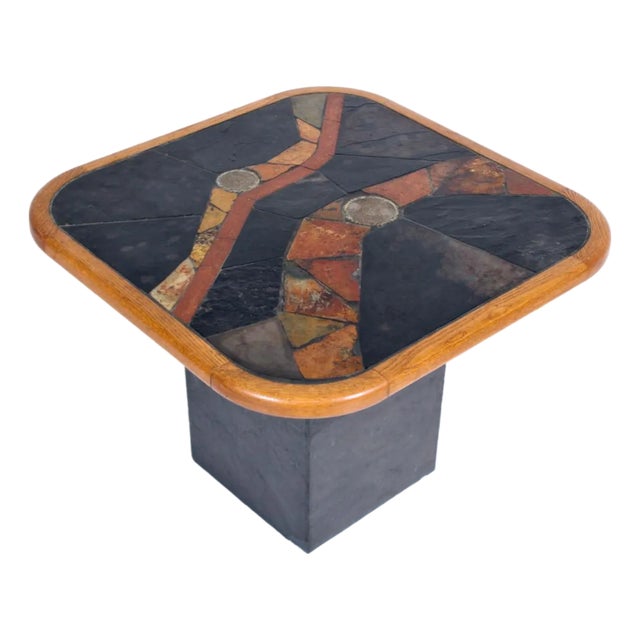 V. Ramburrem African Slate, Brass & Wood Occasional Table, 1980's For Sale