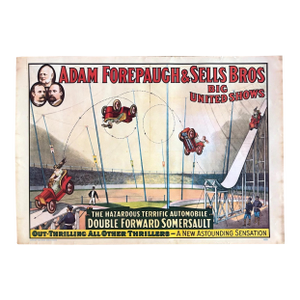 Vintage 1960 Circus World Museum Poster - Forepaugh & Sells Bros Auto Somersault