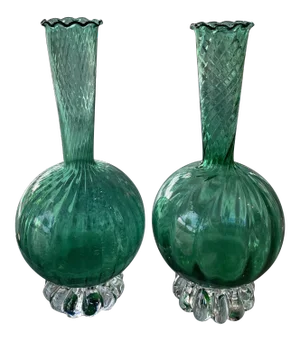Vintage Murano Emerald Glass Bud Vases -A Pair
