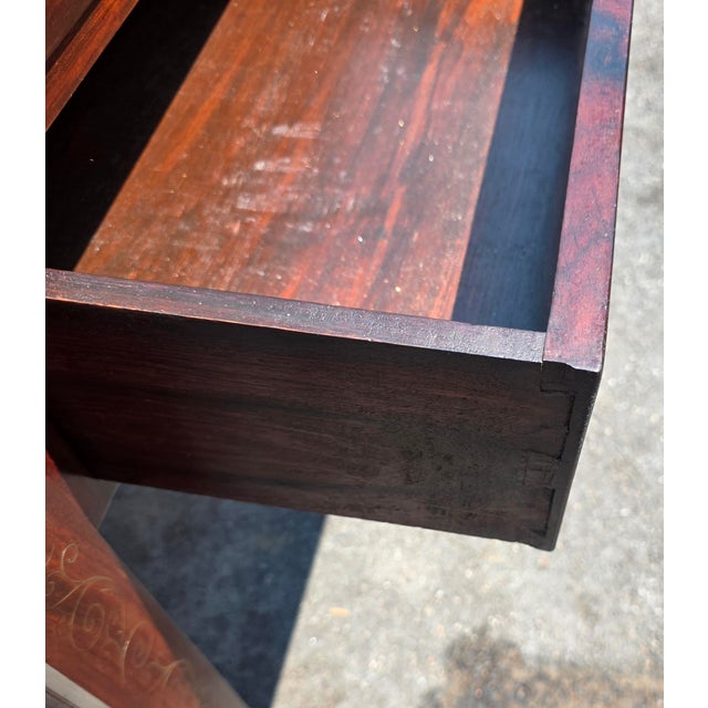 English Regency Rosewood Writing Table With Elaborate Brass Wire Inlay and Brass Corner Mounts, Circa 1830 For Sale - Image 10 of 14