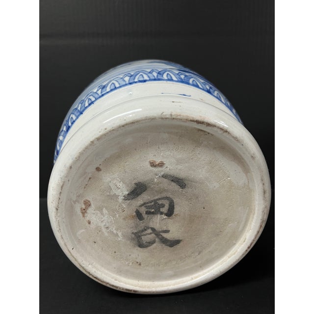 Late 20th Century Japanese Art Porcelain Blue and White Jardinier With Mountain Scenery Design For Sale - Image 10 of 12