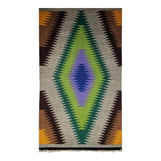 Vintage Navajo Rug, Eye Dazzler Pattern, Wool & Cotton, Native American Wall Art, 2x3 For Sale