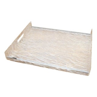 Large Vintage Serving Tray in Frosted Acrylic Glass with Chrome Trim, 1970s For Sale