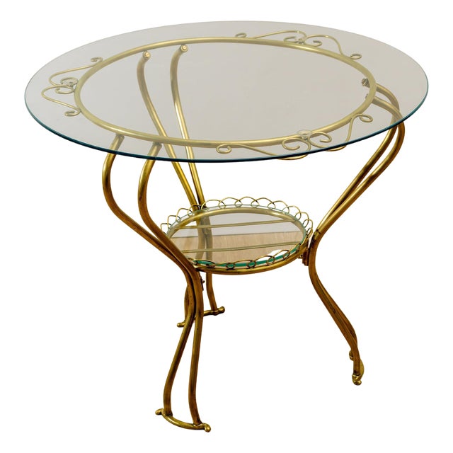 Round Brass Coffee Table, 1950s For Sale