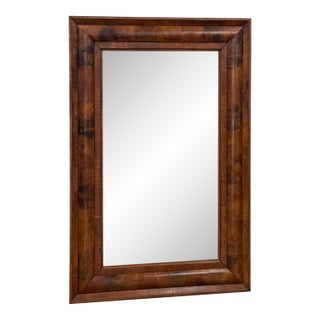 Vintage MCM Walnut Burlwood Tiger Oak Wall Mirror Antique Frame Hanging Mirror For Sale