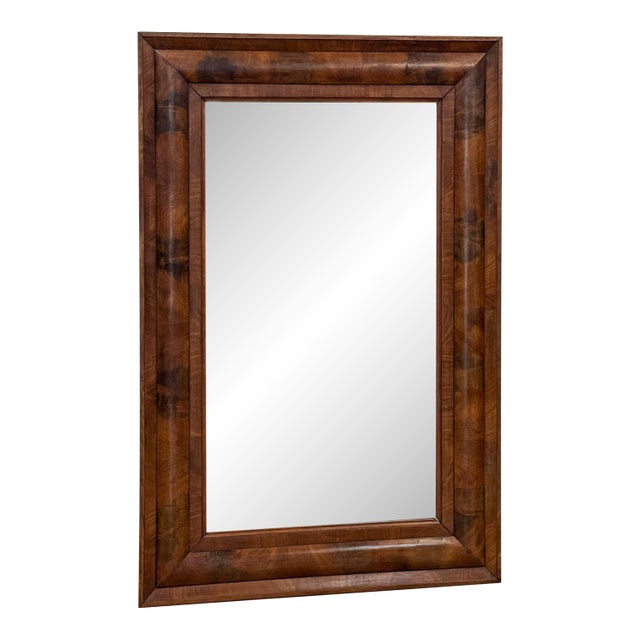 Vintage MCM Walnut Burlwood Tiger Oak Wall Mirror Antique Frame Hanging Mirror For Sale
