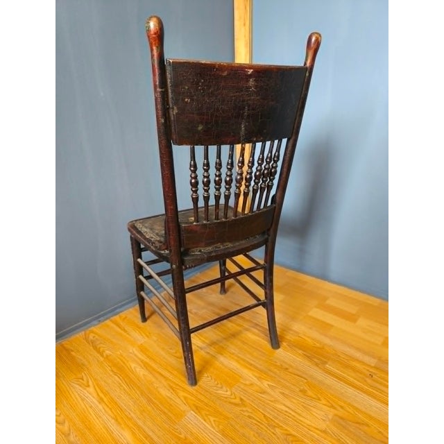Wood Pressed Back Chair with Leather Seat and Turned Parts For Sale - Image 7 of 18