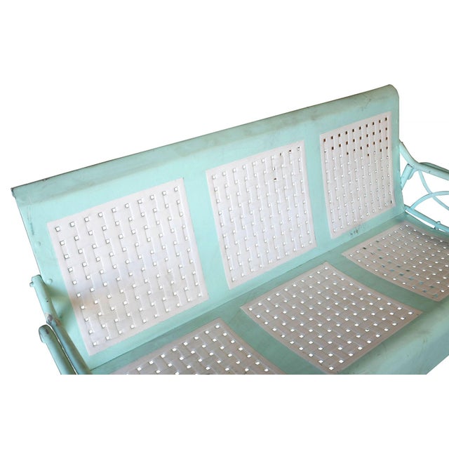 1950s Mid-Century Woodard Style 3 Seat Steel Garden Sofa Bench W/ Woven Pattern, Pair For Sale - Image 5 of 7