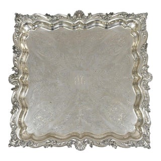 Antique Bsc English Victorian Square Serving Platter Tray, "M" Monogram For Sale