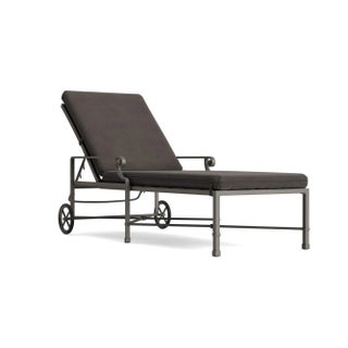 Brown Jordan Venetian Adjustable Chaise With Wheels, Mica frame with Fusion Charcoal fabric For Sale