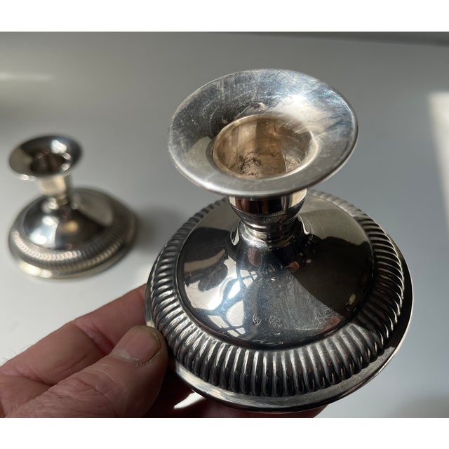 Art Deco Danish Low Silver Candleholders, 1950s, Set of 2 For Sale - Image 4 of 9