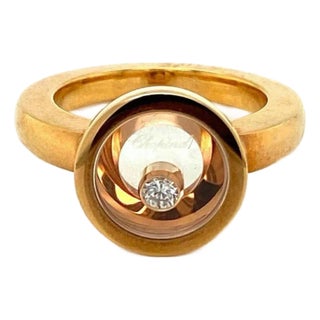 Mid 20th Century Chopard Happy Diamond 18k Rose Gold Round Ring - Size 6.5 For Sale