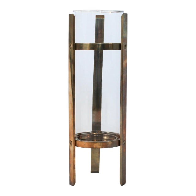 Vintage Brass & Glass Candle Holder For Sale