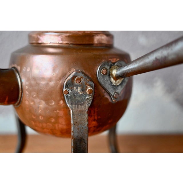 Antique 18th Century Hammered Copper Teapot on Wrought Iron Tripod For Sale - Image 6 of 10